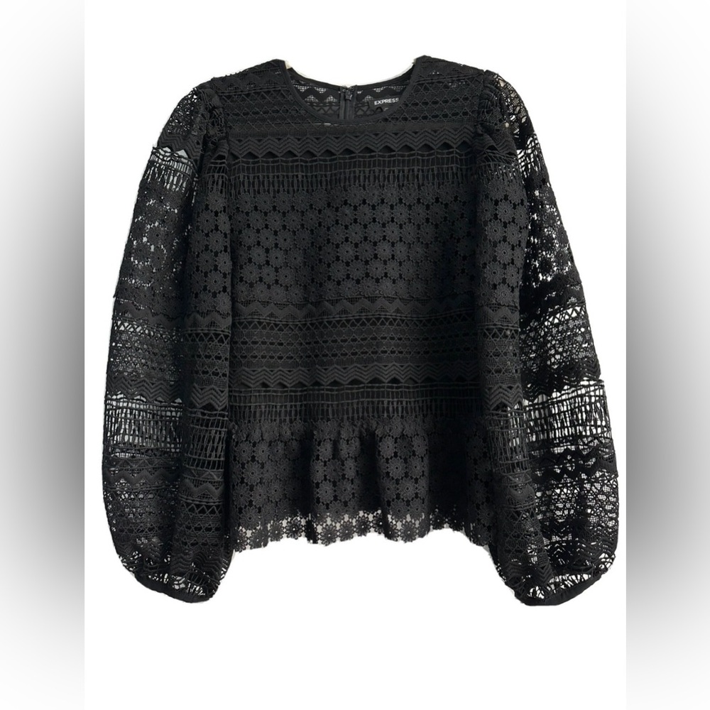 Express Black Embellished Peplum Blouse